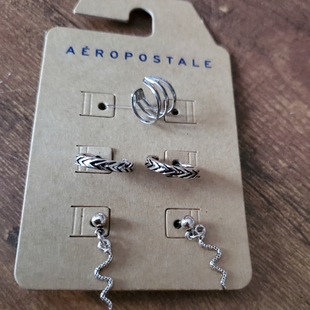Aeropastle 3pk Silver Snake dangle/mini hoop/cuff earrings